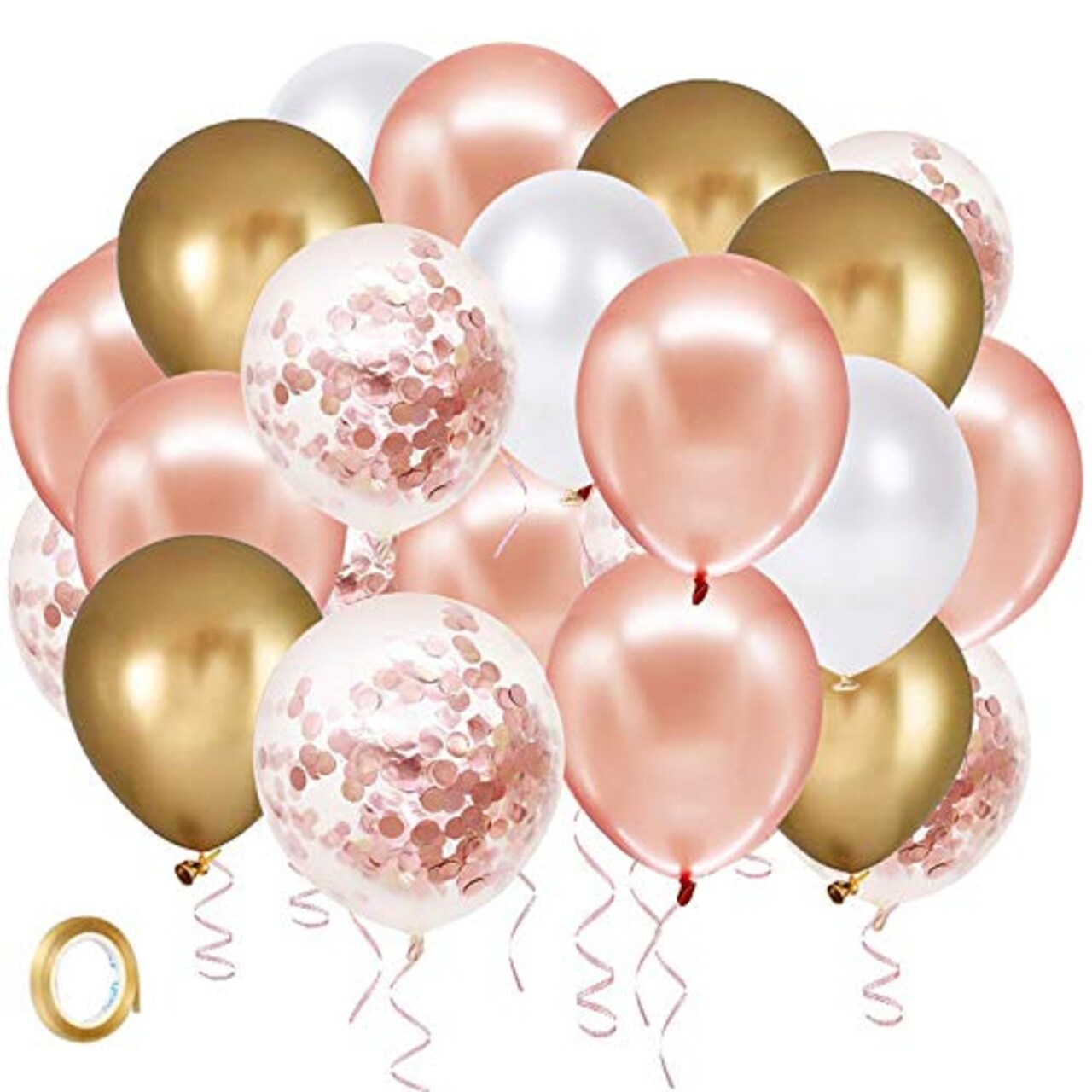 50 Pack Rose Gold Confetti Balloons - Rose Gold and White Balloons, Rose Gold Metallic Balloons for Birthday, Wedding, Engagement, Bachelor, and Bridal Shower Party Decorations